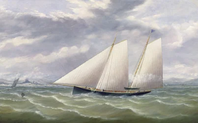 Kuter w silnym wietrze Latający Burgee Royal Thames Yacht Club